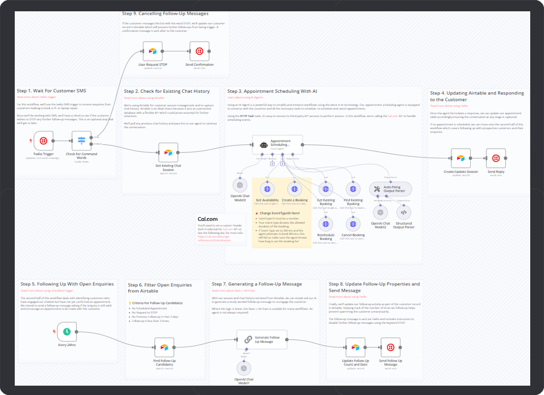 AI-Driven Appointment Scheduling and Lead Follow-Up with Twilio, Cal.com, and Airtable